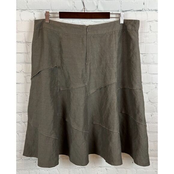 SANDRO green gray khaki linen rayon A-line frill skirt size 18W - Picture 5 of 7